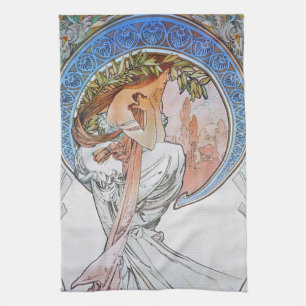 Vintage Blue Moon Alphonse Mucha Art Nouveau moon Tea Towel