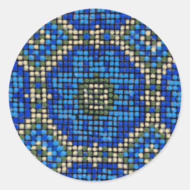 Vintage Blue Mosaic Pattern Classic Round Sticker (Front)