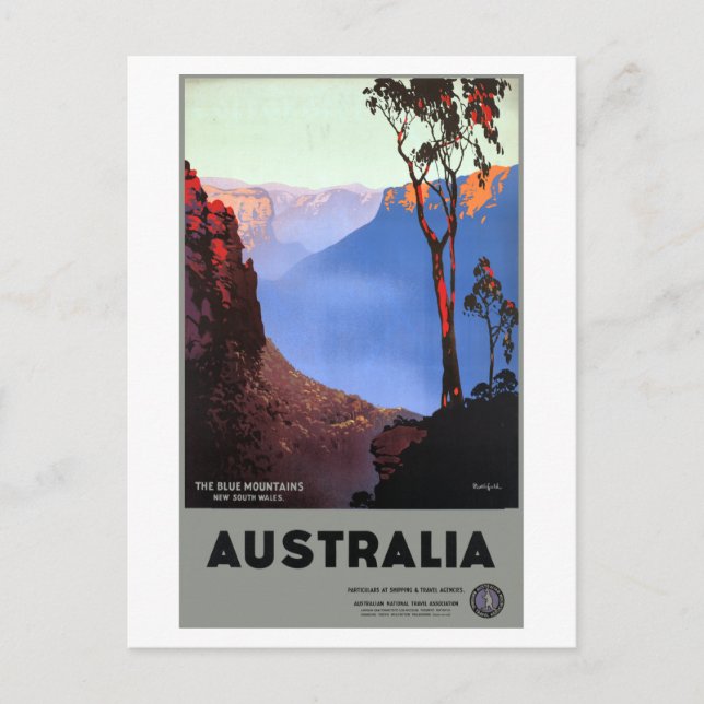Vintage Blue Mountains Australia Travel Poster Postcard (Front)