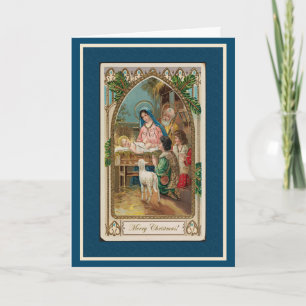 Vintage Blue Nativity Card