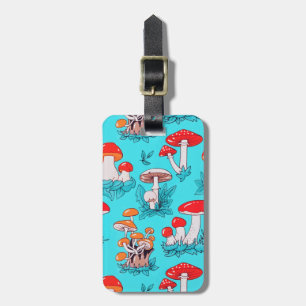 Vintage Blue Natural Forest Autumn Mushroom Luggage Tag