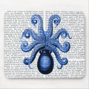 Vintage Blue Octopus 1 Underside Mouse Mat
