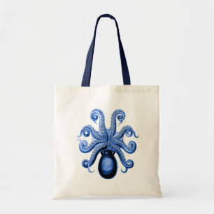 Vintage Blue Octopus 1 Underside Tote Bag