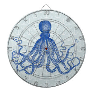 Vintage Blue Octopus with Anchors Dartboard
