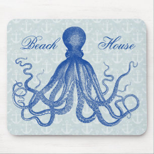 Vintage Blue Octopus with Anchors Personalised Mouse Mat
