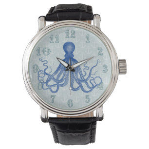 Vintage Blue Octopus with Anchors Watch