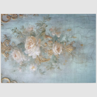 Vintage blue old painted wall white English roses Tissue Paper