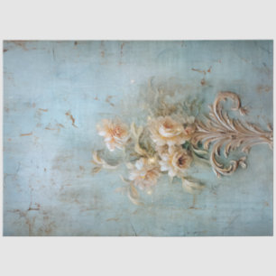 Vintage blue old painted wall white English roses Tissue Paper