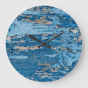 Vintage Blue: Old Wooden Texture Large Clock