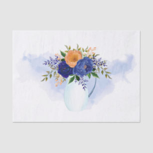 Vintage Blue Orange Floral Watercolor Tissue Paper