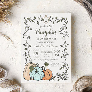 Vintage Blue Orange Pumpkin Boy Baby Shower  Invitation