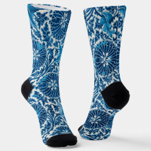 Vintage Blue Ornamental Floral Pattern Socks