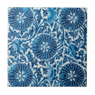 Vintage Blue Ornamental Floral Pattern Tile