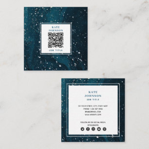 Vintage Blue Painted Abstract QR Code Social Media Square Business Card