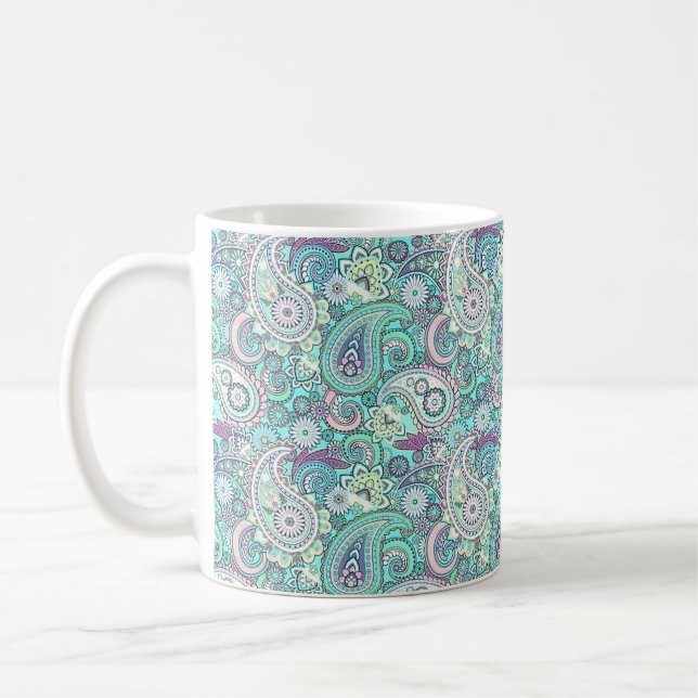 Vintage blue paisley coffee mug (Left)