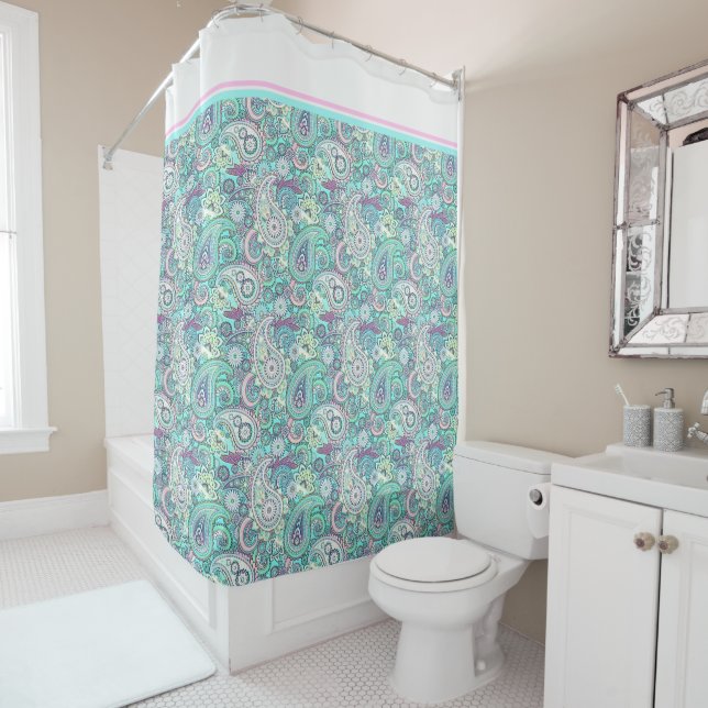 Vintage blue paisley Shower Curtain (In Situ)