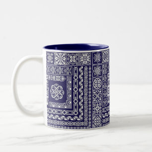  Vintage Blue Pattern Two-Tone Coffee Mug