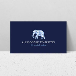 Vintage Blue Patterned Elephant Logo Business Card