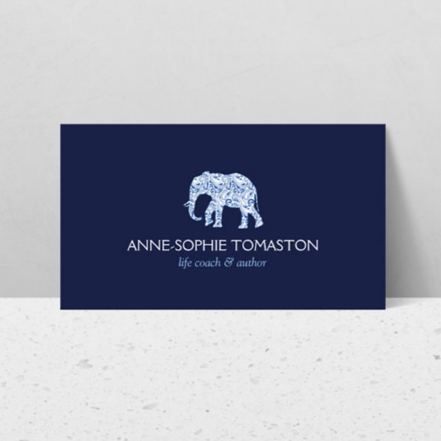 Vintage Blue Patterned Elephant Logo Business Card (Creator Uploaded)