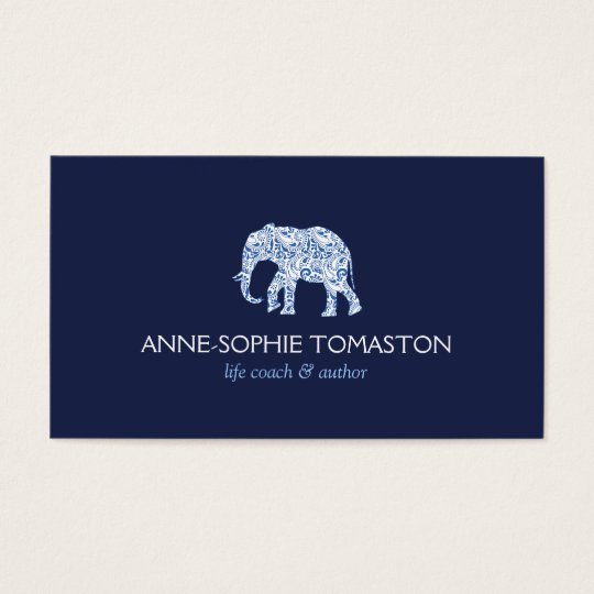 VINTAGE BLUE PATTERNED ELEPHANT LOGO II BUSINESS CARD
