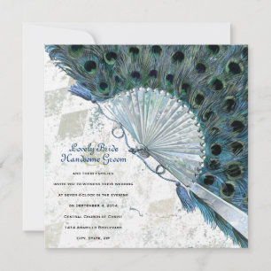 Vintage Blue Peacock Fan Wedding Invitation