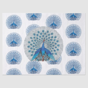 Vintage Blue Peacock Pattern Decoupage Tissue Paper