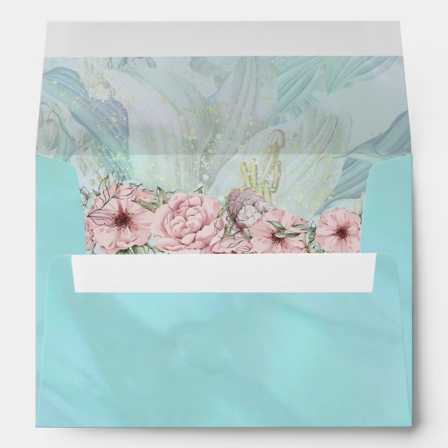 Vintage Blue Peony Wedding Envelope (Back (Bottom))