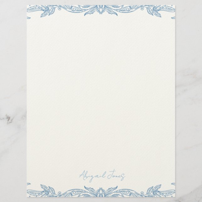 Vintage Blue Personalized Script Name Custom Letterhead (Front)