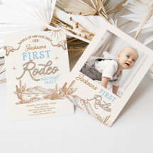 Vintage Blue Photo Boys First Rodeo 1st Birthday 