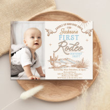 Vintage Blue Photo First Rodeo 1st Birthday 