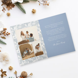 Vintage Blue Pine Branches Folding Christmas Card