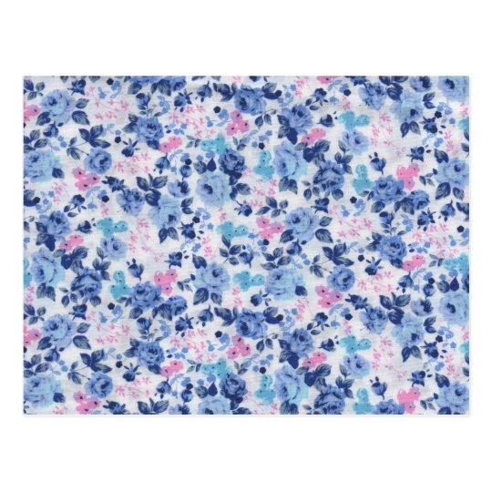 Vintage Blue Pink Cute Roses Floral Pattern Postcard