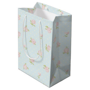 Vintage blue pink floral polka dot cream chic medium gift bag