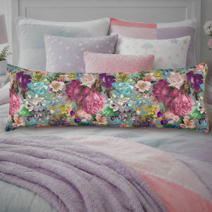 Vintage Blue Pink Shabby Chic Roses Pattern Body Cushion