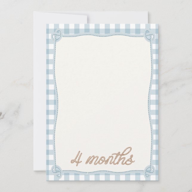 Vintage Blue Plaid Rodeo 4th Month Monthly Card (Front)