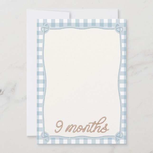 Vintage Blue Plaid Rodeo 9th Month Monthly Card (Front)