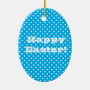 Vintage Blue Polka Dot Happy Easter Ceramic Tree Decoration