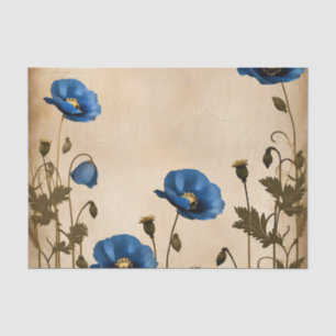Vintage Blue Poppy on Aged Parchment Tissue Paper