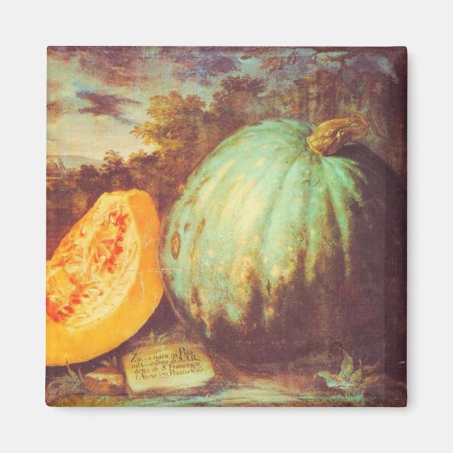 Vintage blue pumpkin heirloom fall painting magnet (Front)