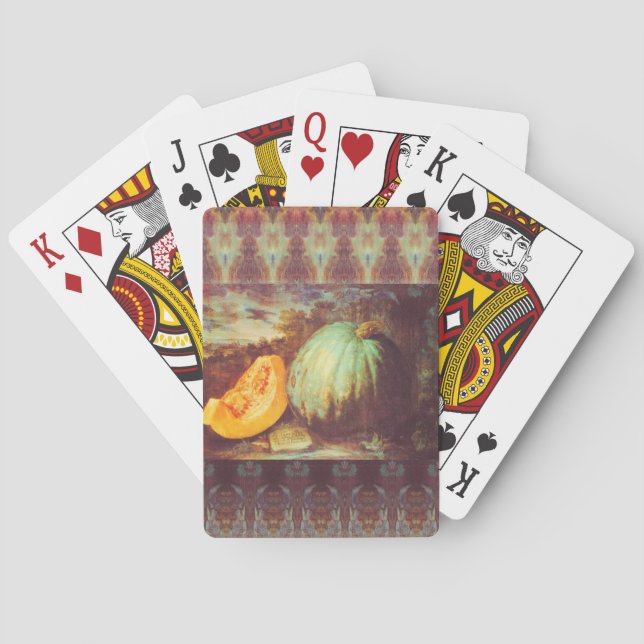 Vintage blue pumpkin heirloom fall painting playing cards (Back)