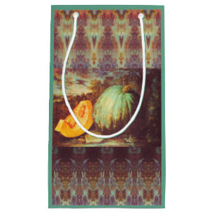 Vintage blue pumpkin heirloom fall painting small gift bag