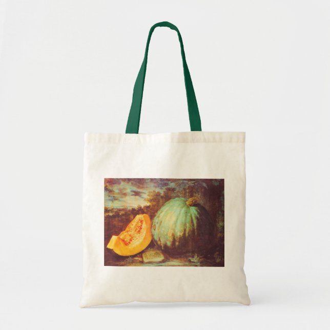 Vintage blue pumpkin heirloom fall painting tote bag (Front)