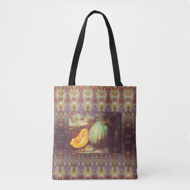 Vintage blue pumpkin heirloom fall painting tote bag (Front)
