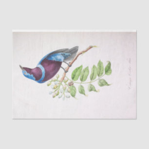 Vintage Blue Purple Bird Ephemera Decoupage Script Tissue Paper