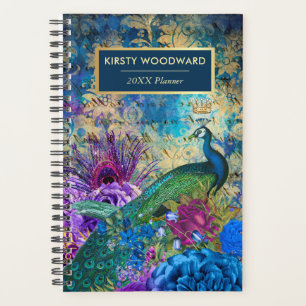 Vintage Blue, purple & Gold floral Peacock Planner