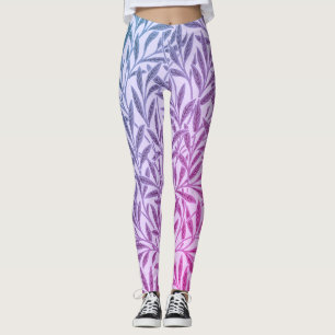 Vintage Blue Purple Willow Leaves Botanical Leggings