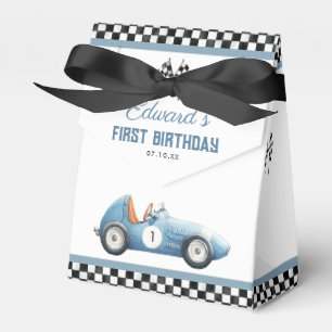 Vintage Blue Race Car 1st Birthday Favour Box