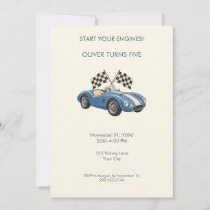 Vintage Blue Race Car Birthday Invitation