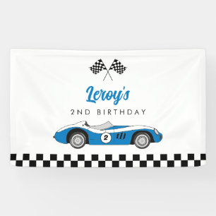 Vintage Blue Race Car Boy 2nd Birthday Party Banner