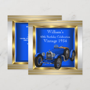 Vintage Blue Racing Car Mans 60th Birthday Party Invitation